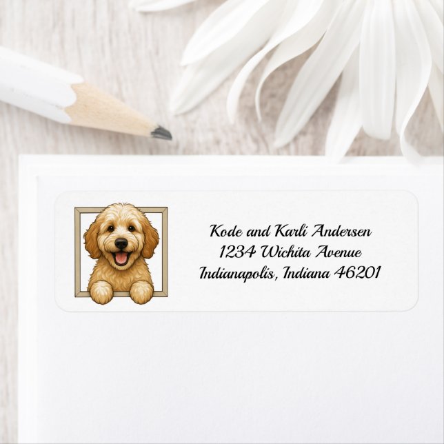 Lycklig Goldendoodle Return-adressetikett Returadress Etikett (Insitu)