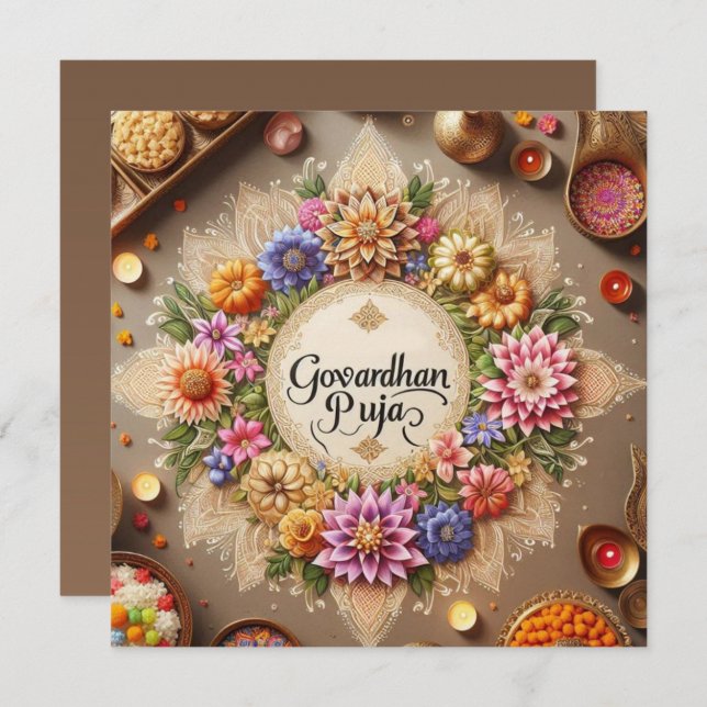 Lycklig Govardhan Puja Kort (Fram/baksida)