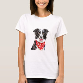 Lycklig Gräns Collie med Red Heart Bandana T Shirt