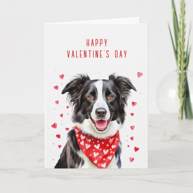 Lycklig Gräns Collie Read Heart Bandana Valentine Helgkort (Framsida)