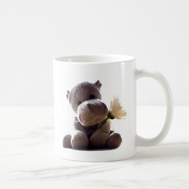 Lycklig Grått Hippo Holding Daisy, Cute Kärlek Pho Kaffemugg (Höger)