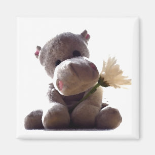 Lycklig Grått Hippo Holding Daisy, Cute Kärlek Pho Magnet