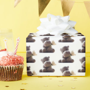 Lycklig Grått Hippo Holding Daisy, Cute Kärlek Pho Presentpapper