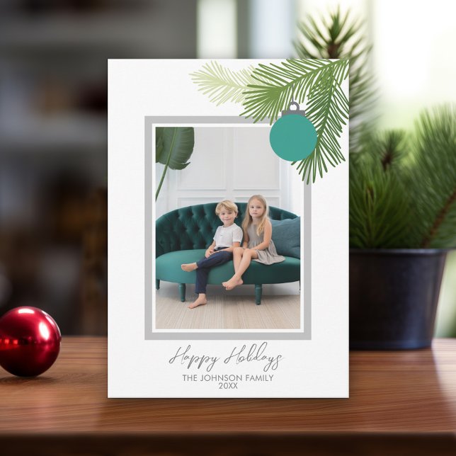 Lycklig Grenar med julfoto Porträtt Julkort (Modern Christmas Card with Photos)