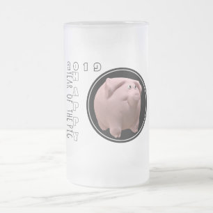 Lycklig Gris År 2019: 3D Frosted Glass Mugg 2