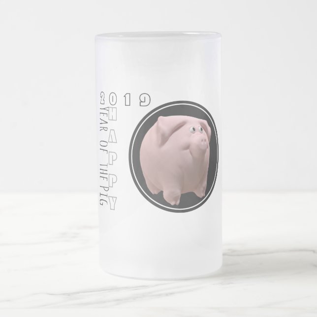 Lycklig Gris År 2019: 3D Frosted Glass Mugg 2 (Center)