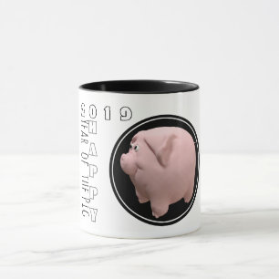 Lycklig Gris År 2019: 3D Tvåfärgad Mugg 1