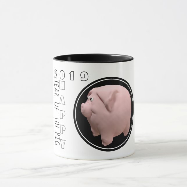 Lycklig Gris År 2019: 3D Tvåfärgad Mugg 1 (Center)