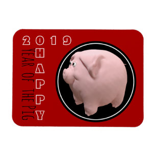 Lycklig Gris År 2019 3D Välj Färg P Magnet 1