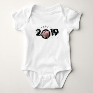 Lycklig Gris År 2019 Original 3D Baby Bodykostym T Shirt