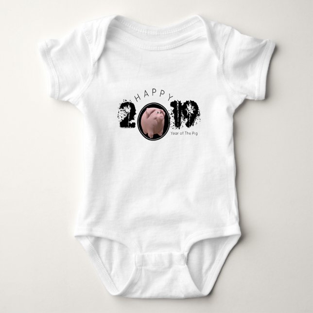 Lycklig Gris År 2019 Original 3D Baby Bodykostym T Shirt (Framsida)