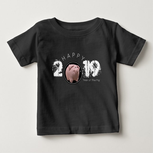 Lycklig Gris År 2019 Original 3D Baby Tee (Framsida)