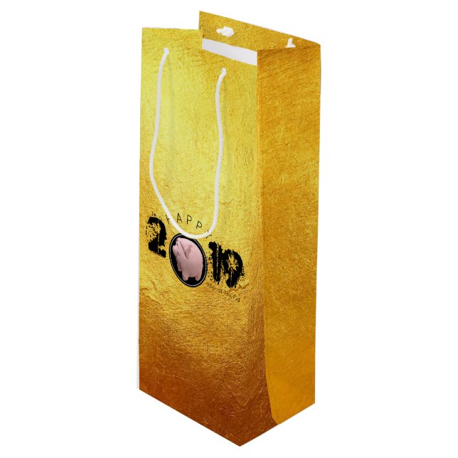 Lycklig Gris År 2019 Original 3D golden Vin G Bag (Framsidan Vinklad)