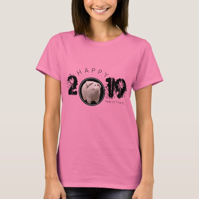 Lycklig Gris År 2019 Original 3D Woman Tee (Framsida)