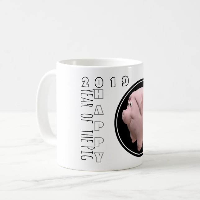 Lycklig Gris-år Zodiac Birthday 3D anpassningsbar  Kaffemugg (Framsida vänster)