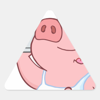 Lycklig Gris Chef Holding A Platter-tecken Triangelformat Klistermärke