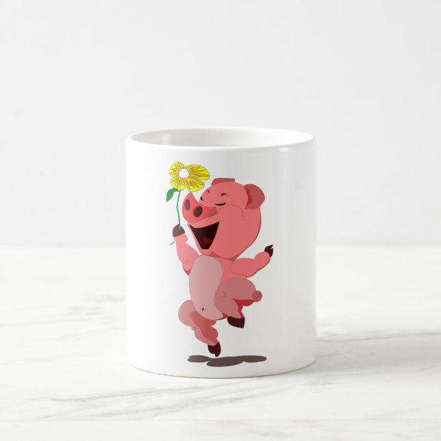 Lycklig Gris med blomma - Ditt Färg / Text Kaffemugg (Center)