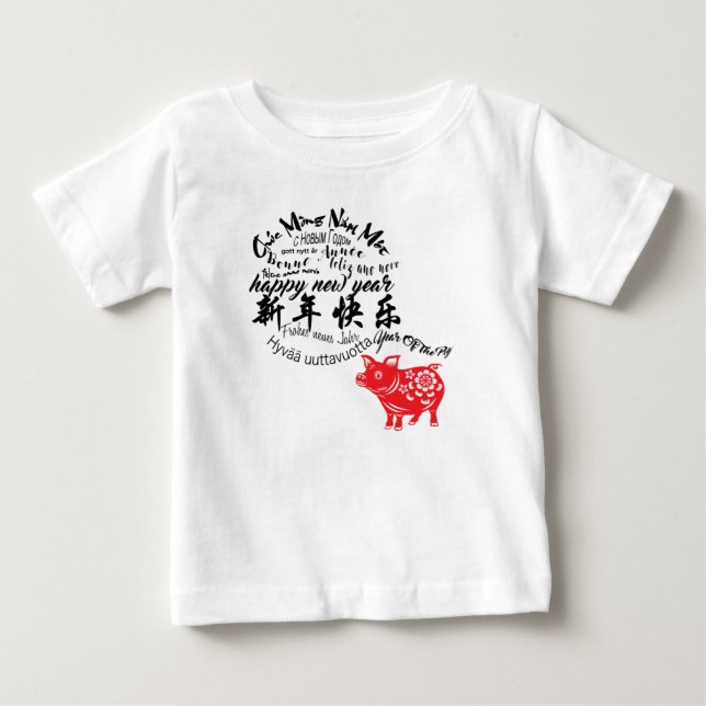 Lycklig Gris - nyårsrött papercut Baby Tee (Framsida)