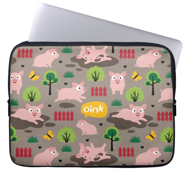Lycklig-grisar i Lera Electronics-blocket Laptop Fodral (Framsidan)