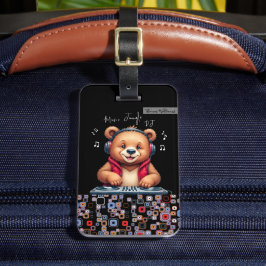 Lycklig Grizzly Bear, Smiling DJ, Music Jungle Bagagebricka