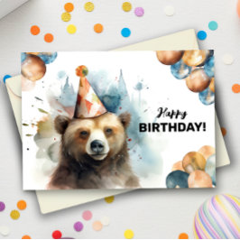 Lycklig Grizzly Bear Vild Animal Porträtt Birthday Kort