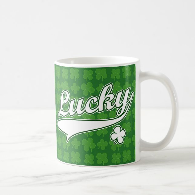 Lycklig, grön/lövklöver för vit 4 kaffemugg (Höger)