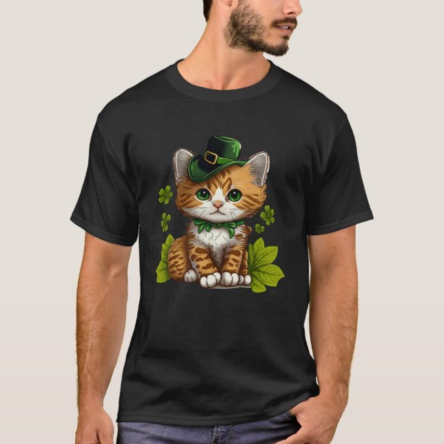 Lycklig Grön Stolt Irländsk St Patricks Day Katt T Shirt (Framsida)