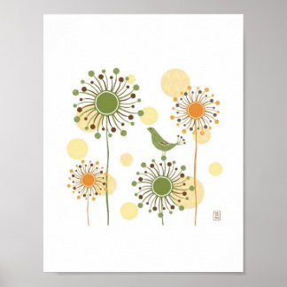 Lycklig Grönt Bird Print 7x7 Poster