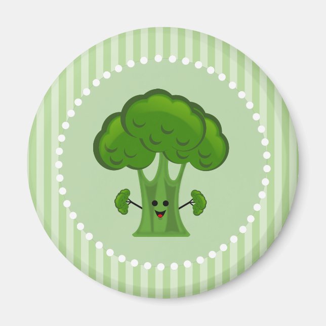 Lycklig Grönt Broccoli Magnet (Framsidan)