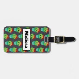 Lycklig Grönt Cactus in a Red Sombrero Mönster Bagagebricka