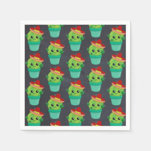 Lycklig Grönt Cactus in a Red Sombrero Mönster Pappersservett
