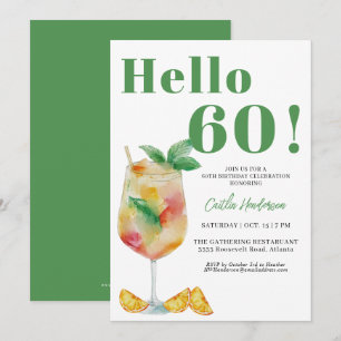 Lycklig Grönt Cocktail Drink 60:e födelsedagen Inbjudningar
