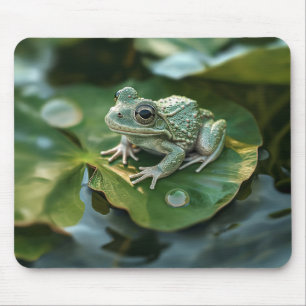 Lycklig Grönt Frog på Lily Pad i Pond Musmatta