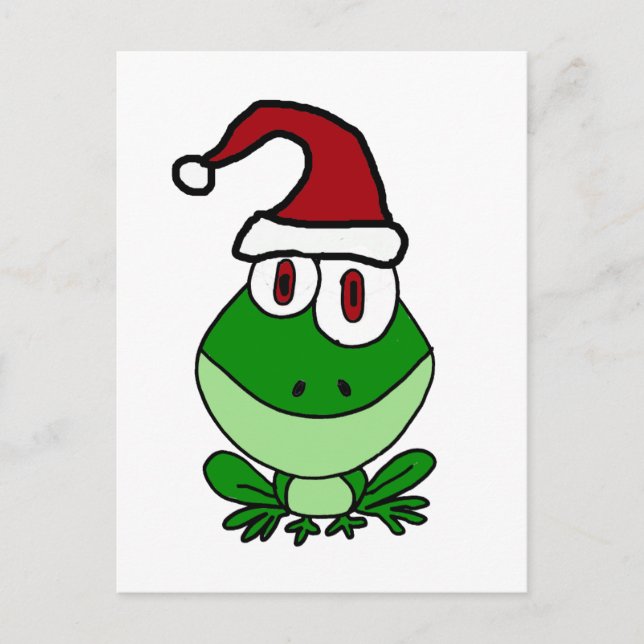 Lycklig Grönt Frog Wearing Santa Hat Helg Vykort (Framsida)
