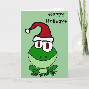 Lycklig Grönt Frog Wearing Santa Hat Helgkort
