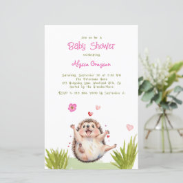 Lycklig Grönt Garden Hedgehog Baby Shower-inbjudan