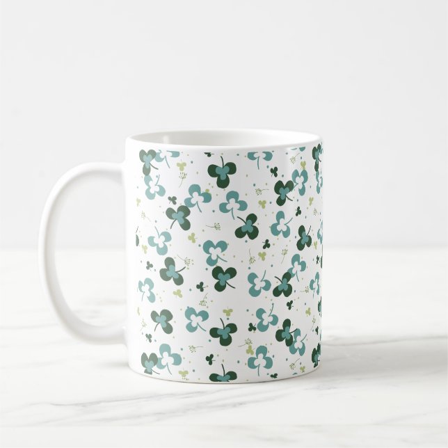 Lycklig Grönt Klöver Löv art Mönster III Kaffemugg (Vänster)
