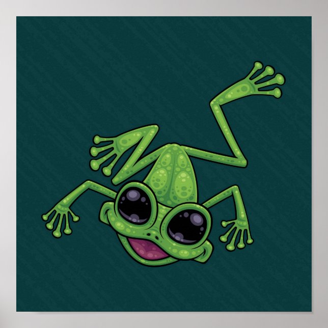 Lycklig Grönt Träd Frog Poster (Framsidan)