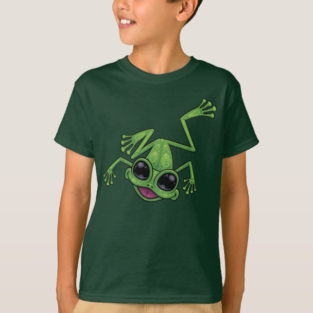 Lycklig Grönt Träd Frog T Shirt (Framsida)