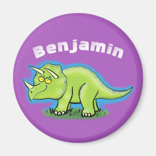 Lycklig grönt triceratops dinosaur tecknad magnet
