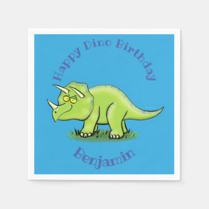Lycklig grönt triceratops dinosaur tecknad pappersservett
