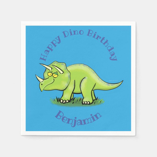 Lycklig grönt triceratops dinosaur tecknad pappersservett (Framsidan)