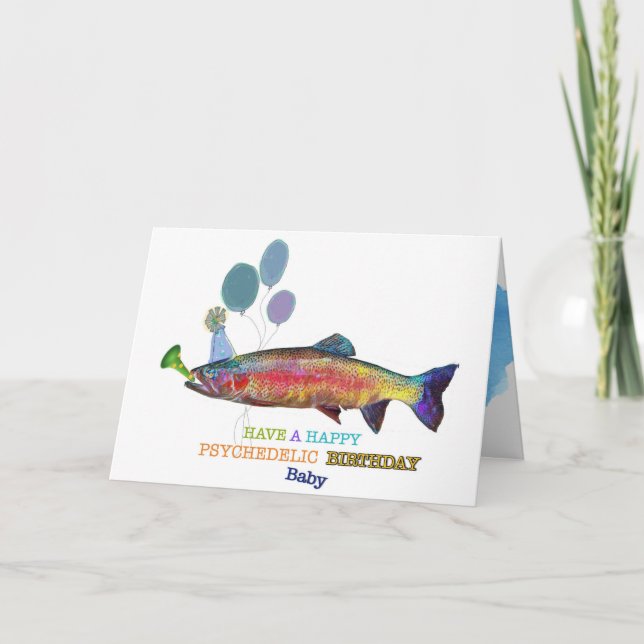 Lycklig Groovy Birthday Card Fish Tack Kort (Framsida)