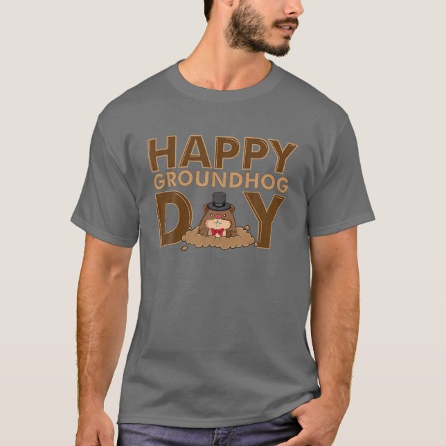 Lycklig Groundhog Dag 2 februari Firande Gift T Shirt (Framsida)