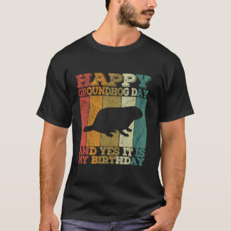 Lycklig Groundhog Day Birthday den 2 februari Retr T Shirt