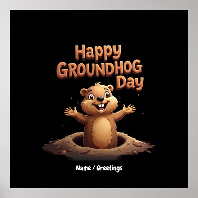 Lycklig Groundhog Day Celebrate med Humor, Roligt Poster (Framsidan)