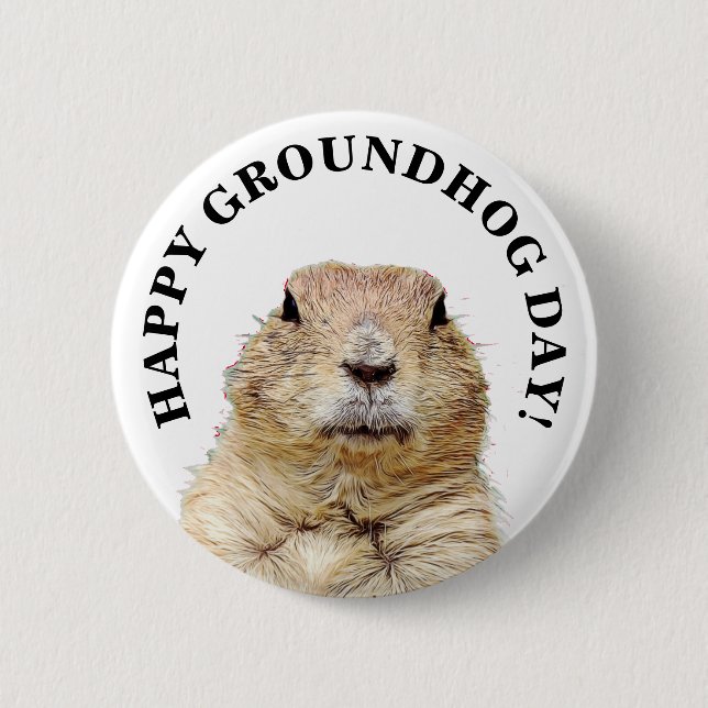 Lycklig Groundhog Day Cute Helgdag-knapp Knapp (Framsida)