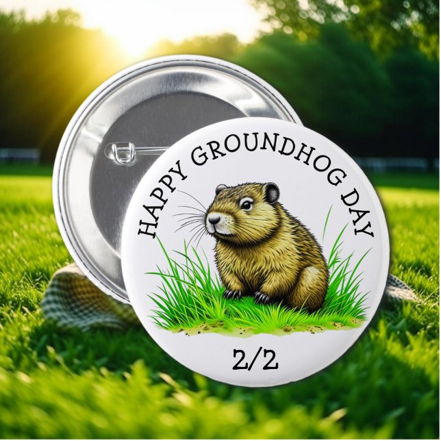 Lycklig Groundhog Day Cute Helgdag-knapp Knapp (Skapare uppladdad)