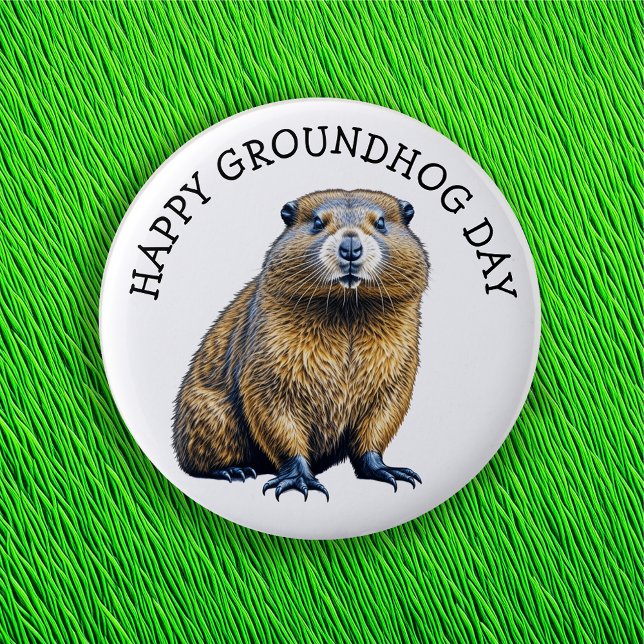 Lycklig Groundhog Day Cute Helgdag-knapp Knapp (Skapare uppladdad)