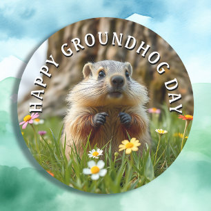 Lycklig Groundhog Day! Cute Runt Klistermärke